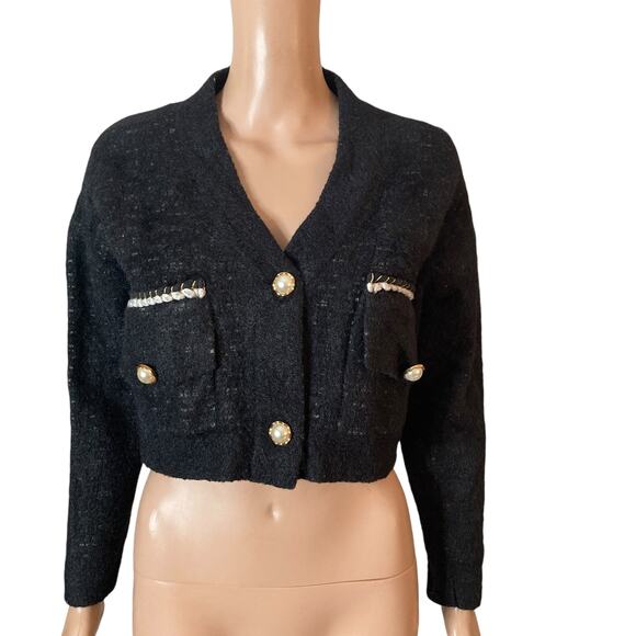 Vintage Cropped Jacket Wool Blend Womens Small Pearlescent Buttons - Picture 10 of 10